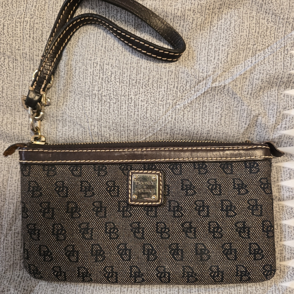 Dooney & Bourke Black and Brown Logo Wristlet